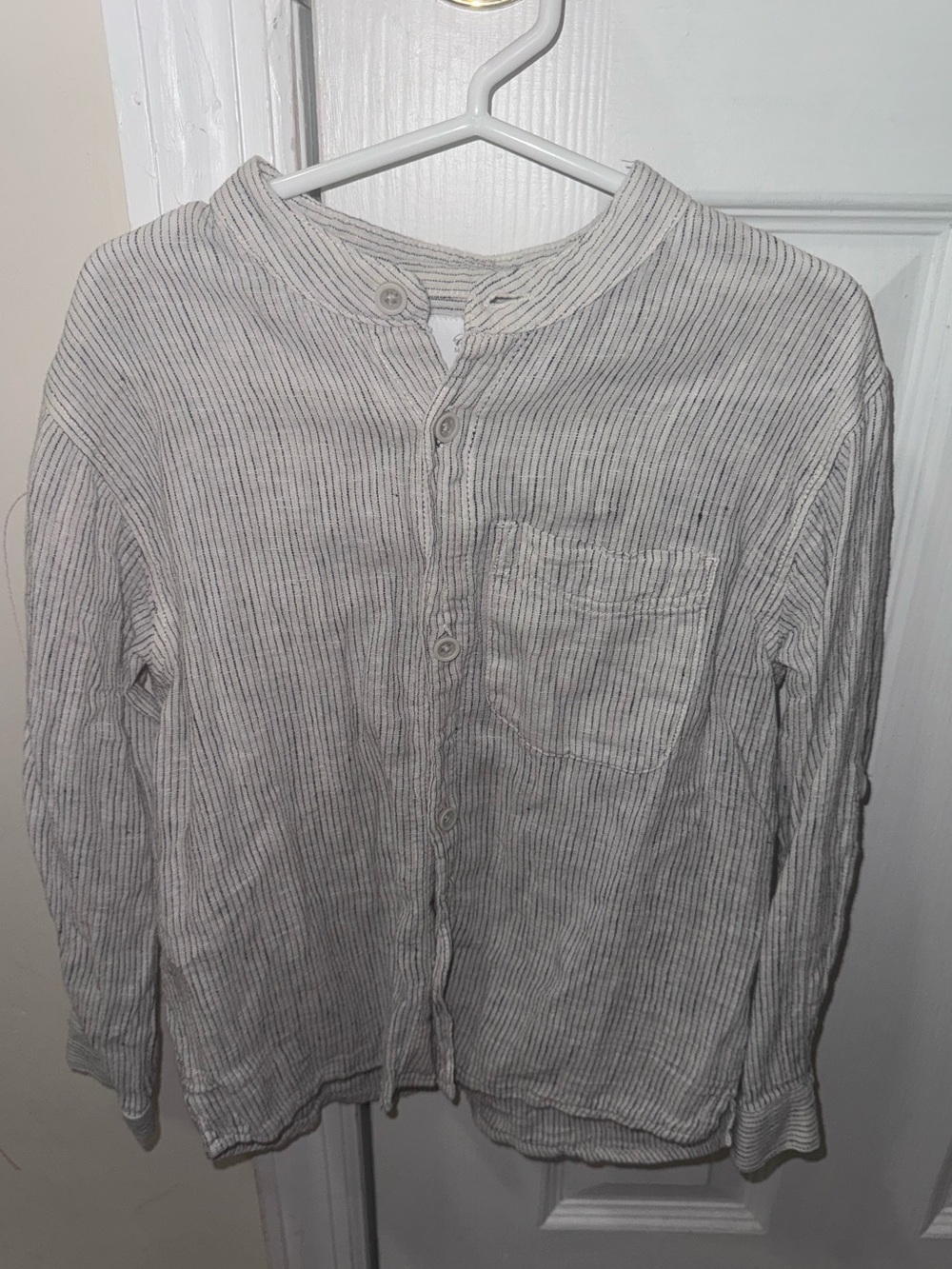 Zara Boys Striped Collarless Button Down Shirt Size 5